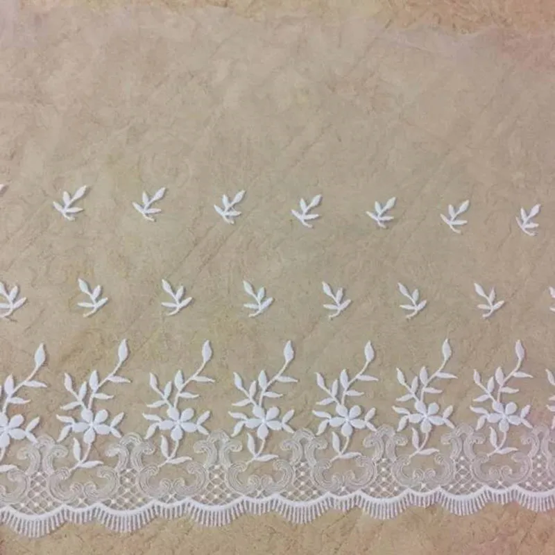 

High quality 2yards White Lace Ribbon Tape Width 35CM Trim DIY Embroidered Net Cord For Sewing Decoration african lace fabric
