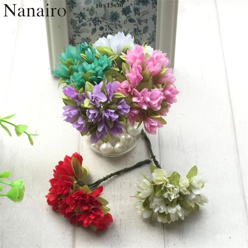 

24pcs/lot 2cm Silk Scrapbooking Mini Rose Artificial Flowers Heads Bouquet For Wedding Decoration DIY Wreath Gift Craft Flower