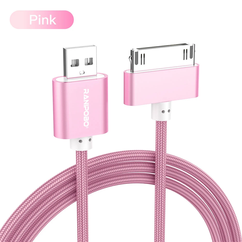 Usb-кабель нейлоновая оплетка 2A кабель для быстрой зарядки для iPhone 4 4S 3GS iPad 2 3 iPod Nano itouch 30 штыревой адаптер