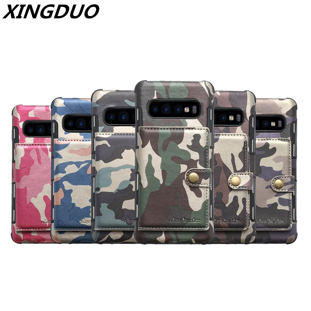 

XINGDUO brand 6 color camouflage color for Samsung galaxy S8 S9 S10 Plus With Card Pocket Wallet Case Button for galaxy Note 8 9