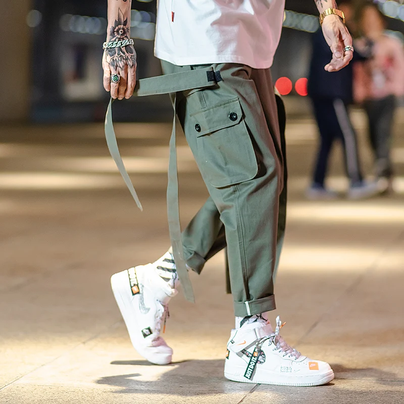 Cotton Cargo Pants Men Khaki Multi Pockets Autumn Pants Korean Punk Joggers Pants Streetwear Tactical Trousers Men Clothing