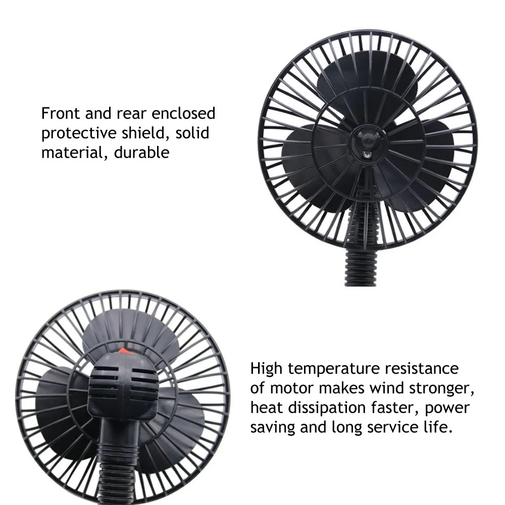 Портативный автомобильный вентилятор 12 В, автоматический мини-кулер с прикуривателем, вращающийся на 360 градусов, сильный ветряной охладитель, вентилятор охлаждения воздуха 5 дюймов