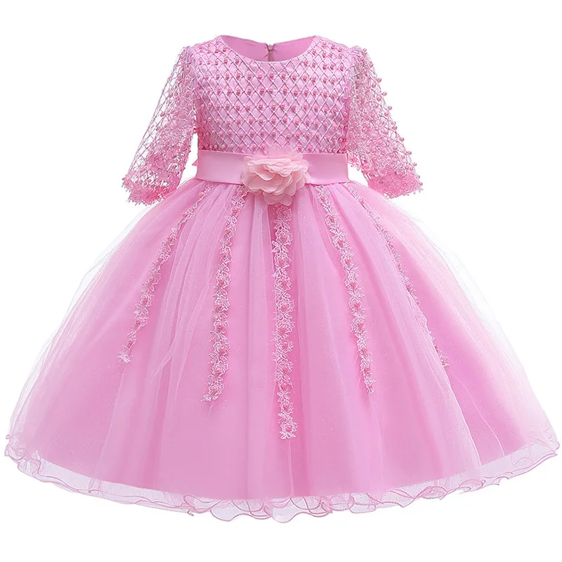 Летнее платье Элегантное торжественное платье-пачка принцессы с отделкой бисером на свадьбу детская одежда с цветочным узором для девочек Детская праздничная одежда для девочек
