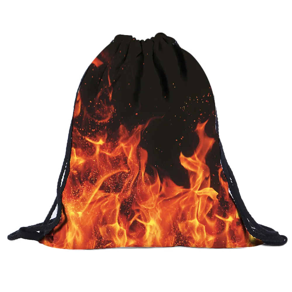 

ISHOWTIENDA Drawstring Bag drawstring canvas bag large Unisex Flame 3D Printing Bags Drawstring Backpack sac a dos ficelle