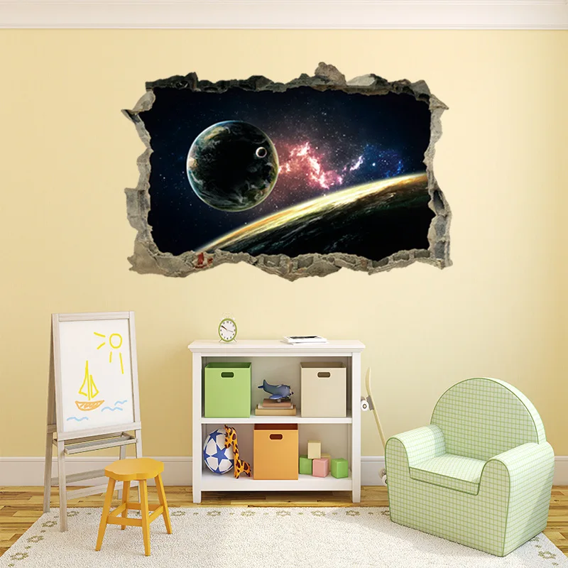 [Fundecor] DIY Вселенная планета Наклейка на стену для детской комнаты дети мальчик спальня фрески сломались 3d Съемные Наклейки на стены домашний декор