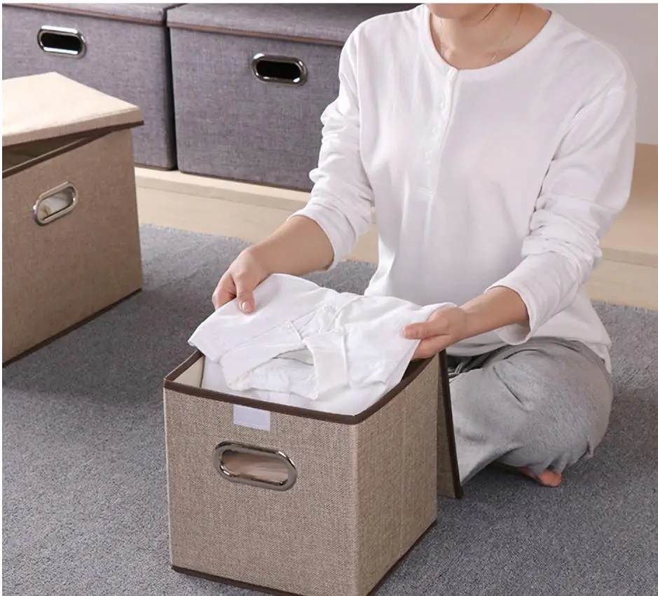 Новые льна ткани складной ящик для хранения одежды коробка для хранения складной утолщенной дома разное Органайзер с крышкой