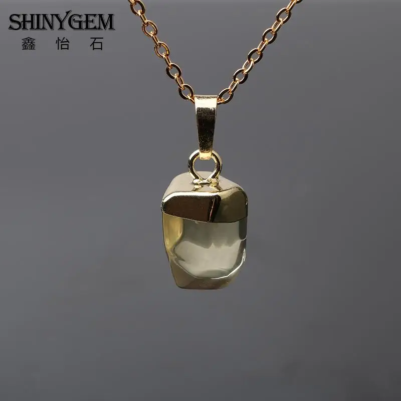 

ShinyGem Gold Plating Citrines Pendant Necklaces Clear Yellow Quartz Necklace Chakra Irregular Natural Stone Necklaces For Women