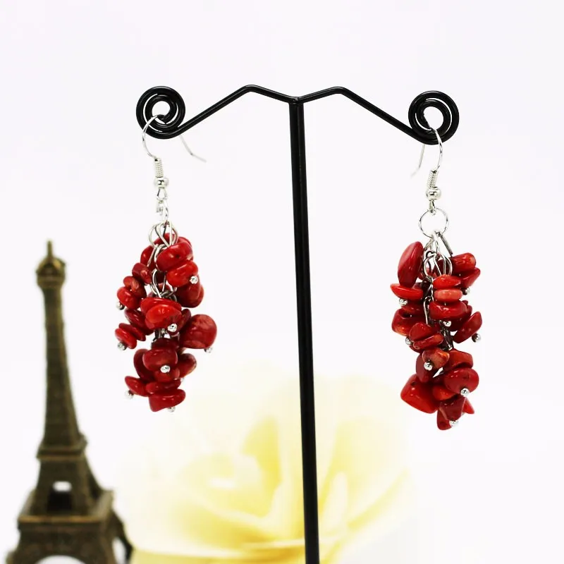 1pair fashion ethnic women's dangle earrings red coral 6cm handmade jewelry pendientes brincos for girls free shipping new3