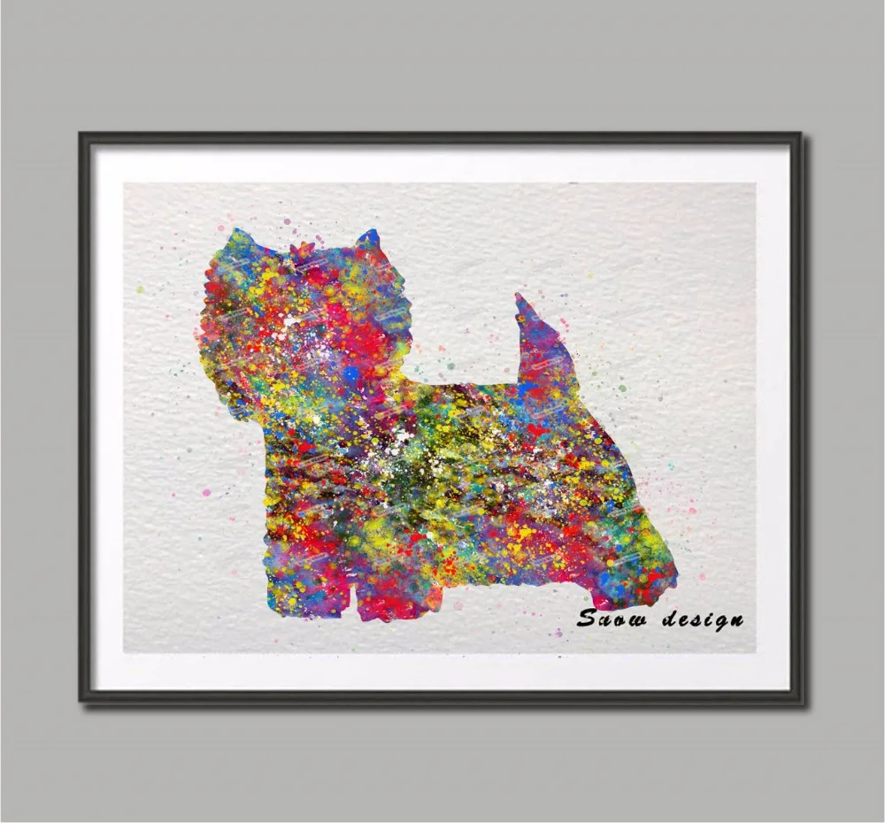 

Original watercolor Westie West Highland Terrier canvas painting Dog wall art poster print Pictures kids room Home Decoration