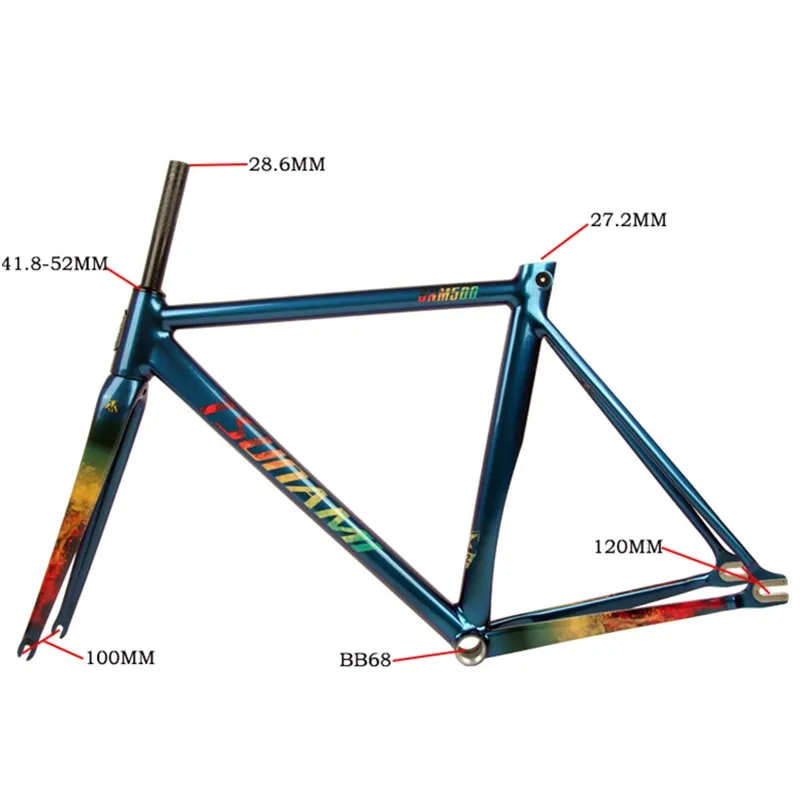 Cheap TSUNAMI Single speed Bicycle Fixed Gear Frameset Aluminium Frame with Carbon Fork 700c*52cm 55cm Chameleon Bike Frameset 1