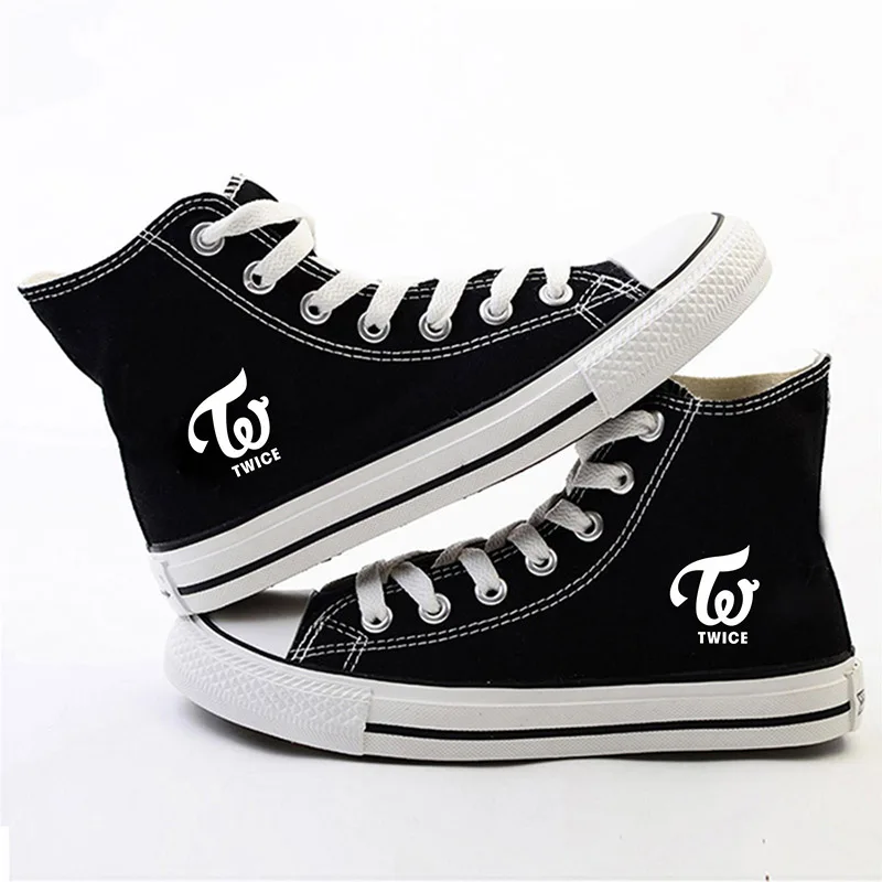 Dropshipping TWICE With The Same Paragraph High-top Canvas Shoes For Men And Women Students Leisure shoes - Цвет: black1