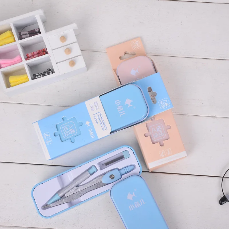 

Candy Box simple Solid Color Pencil Compasses Tool Two Sets of Rulers for Students Children Drawing Tools Learning Stationery