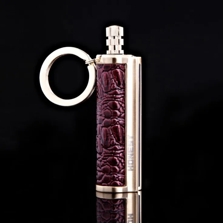 

NEW Free shipping 1pcs red oil leather Honest Torch metal permanent MATCH box striker Lighter Cigarette Keychain keyring 13