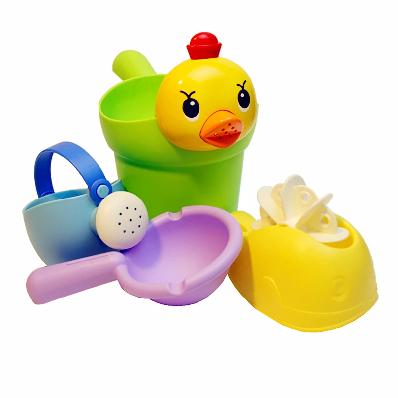 

4pcs/set Children Dabbling Toy Bath Toy with Waterwheel and Duck Shampoo Cup Water Spraying Tools Kids Cartoon Sand Play Toy