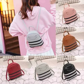 

Fashion Girl Smiley Headphone Hole Backpack Slung Shoulder Bags Mobile Phone Purse For 2019
