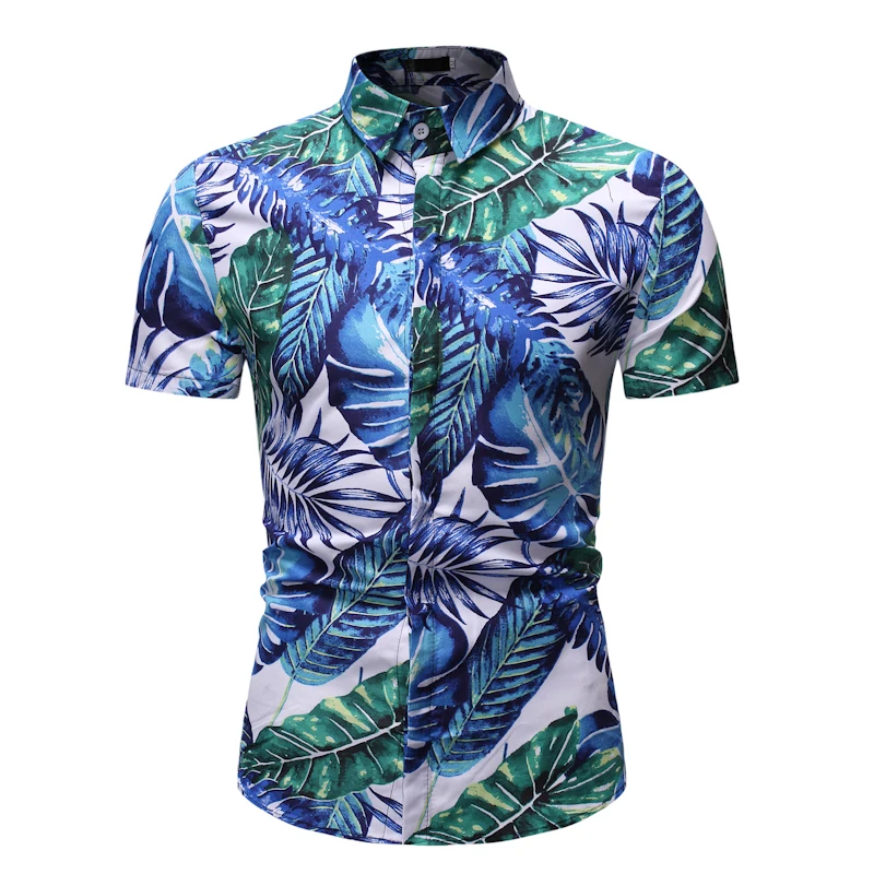 Мужская Летняя Пляжная гавайская рубашка с коротким рукавом, Мужская одежда, трендовая рубашка с принтом листьев, Повседневная рубашка с