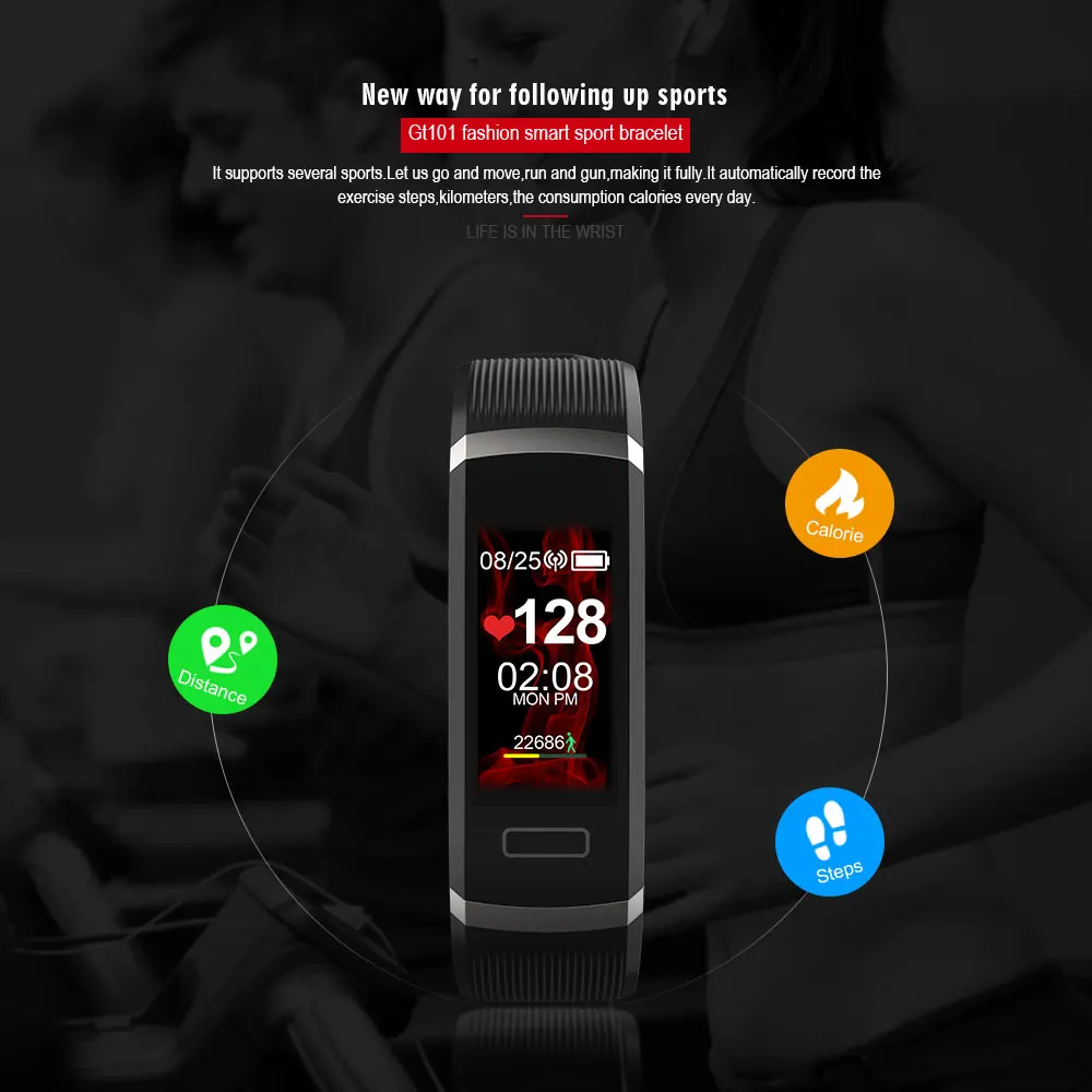 Lerbyee фитнес-трекер GT101 монитор сердечного ритма Bluetooth Смарт-браслет для мужчин и женщин спортивные Смарт-часы шагомер для iOS Android
