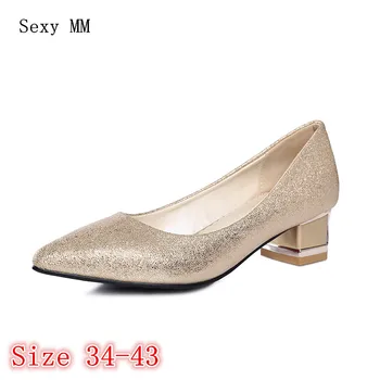 

High Quality Women Pumps Low Heel Office Shoes High Heels Woman Slip On Career Shoes Plus Size 34 - 40 41 42 43