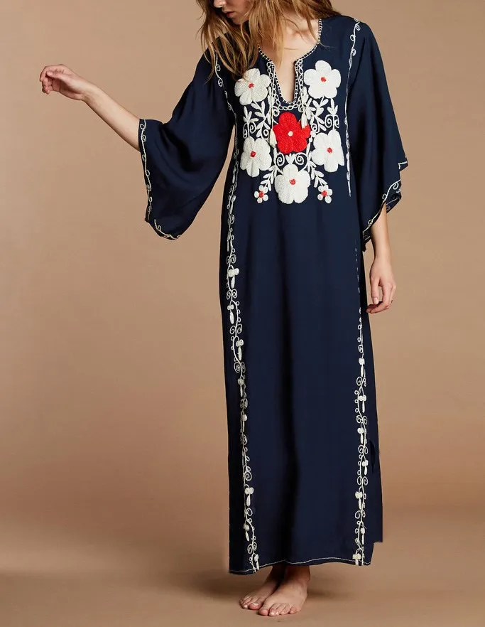 

2019 Summer Plus Size Kaftan Cotton Tunic Beach Dress Cover Up Women Summer Long Maxi Robe Boho Sundress