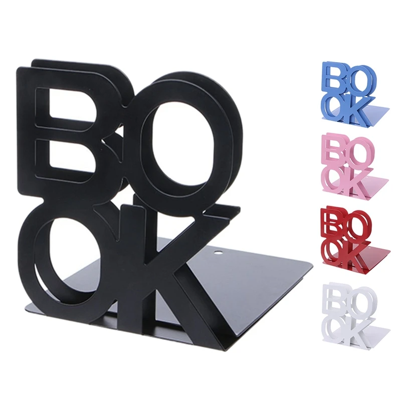

1 Pair Alphabet Shaped Metal Bookends Iron Support Holder Desktop Book Stands Creative Storage Shelf For Books