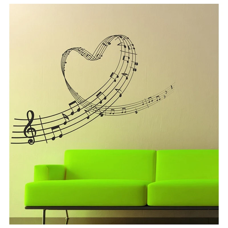 Practical Music Love Heart Notes Wall Art Sticker 83cm (w) x 56cm (h) black | Дом и сад