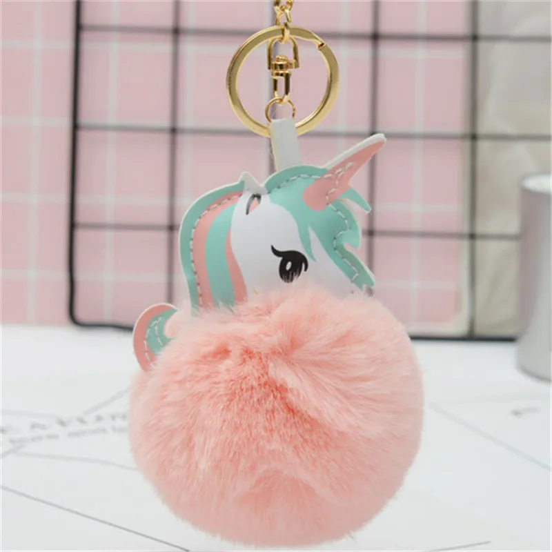 Unicorn Heart Shape Pompon Fluffy Plush Soft Keychain Pendant Toy Animal Charm Cute Plush Keychain Gift