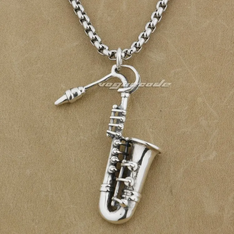 Прохладный стерлингового серебра 925 Саксофоны Мода кулон 9j020(Цепочки и ожерелья 24 дюйма