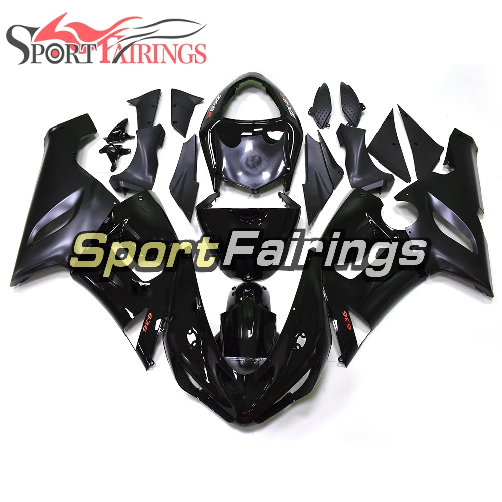 Мотоцикл Обтекатели для Кавасаки ZX6R 636 2005 2006 05 06 ABS Пластик система впрыска Кузов листовой металл кузова Комплект черный глянец капоты