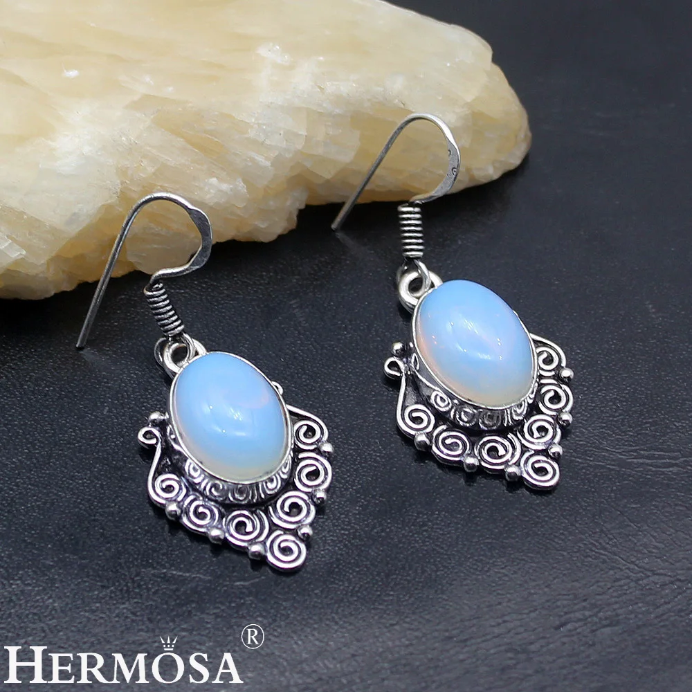 

Hermosa Jewelry Natural Advanced Semi-precious stones OPAL 925 Sterling Silver Dangle Women Earrings LM93