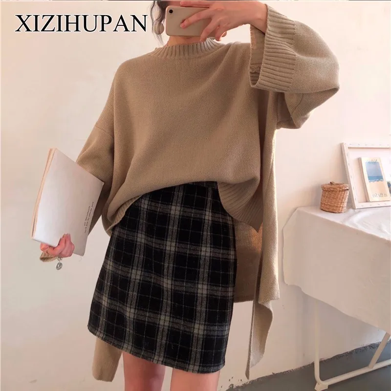Xizihupan Винтаж плед Высокая талия юбка линия Bodycon Мини юбки женский Elegent модная