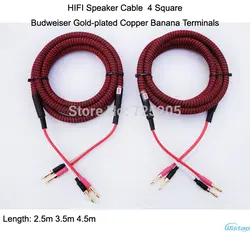 HIFI Динамик кабель 4 квадратных Budweiser Позолоченные Медь банан Терминалы 2.5 м 3.5 М 4.5 м DIY