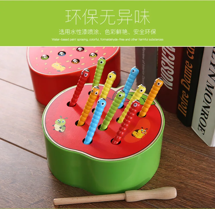 3D Puzzle Baby Wooden Toys Early Childhood Educational Toys Catch Worm Game Color Cognitive Strawberry Grasping Ability funny