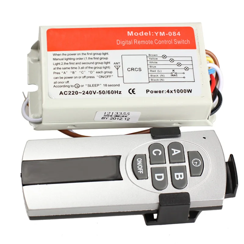 

1/2/3/4 Ways ON/OFF 220V Wireless Remote Control Switch Digital Controller Switch for Lamp Light DC156