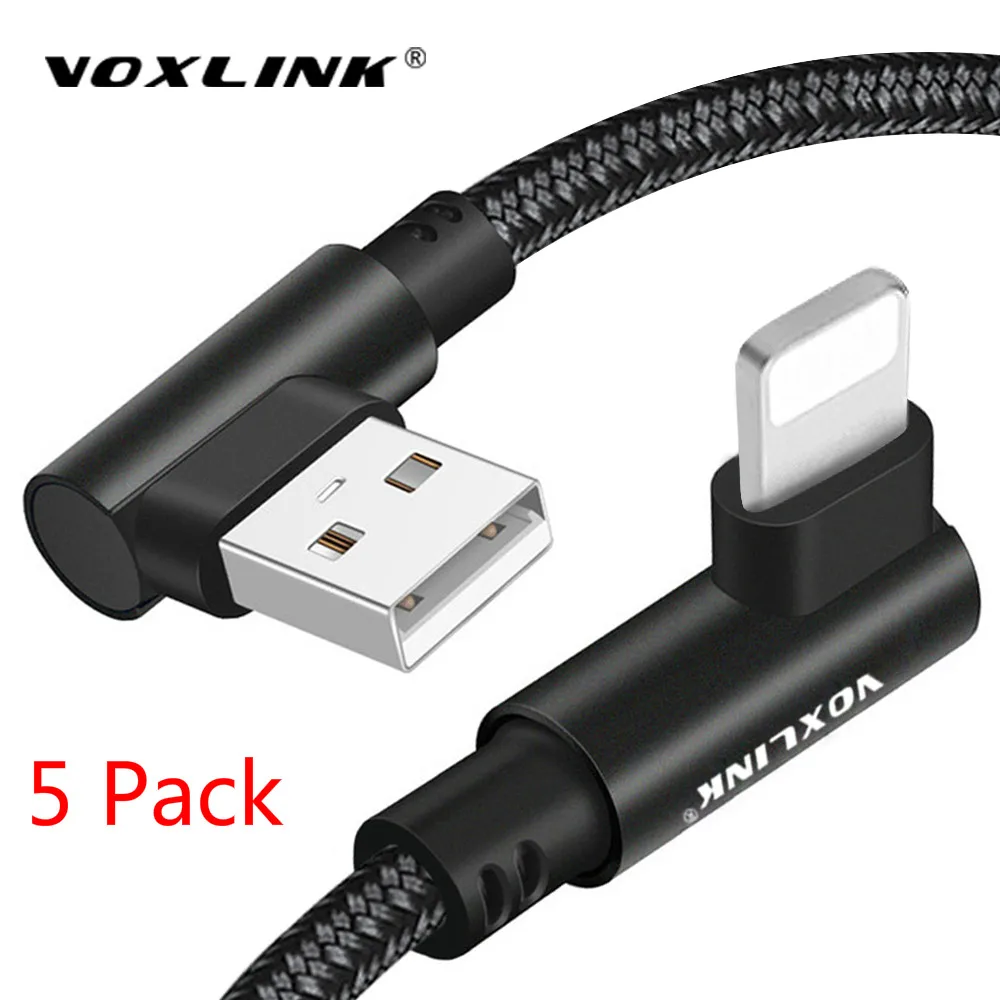 

VOXLINK 5Pack 90 Degree USB Cable for iphone X XS XR Fast Charging Sync Data USB Cable For iphone xs max 8 8Plus7 6 6s ipad mini