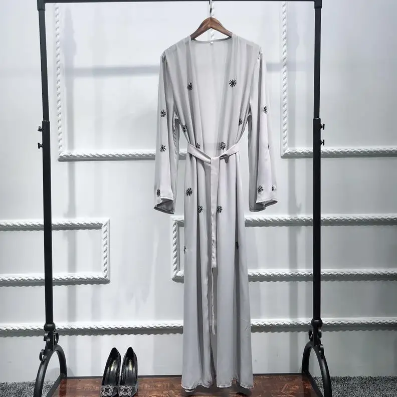 Abaya Femme кимоно кафтан исламский, мусульманский платье хиджаб абайя s Восточный халат из марокена Катара Омана Турции платье без рукавов Дубай платье "Рамадан" - Цвет: Gray cardigan
