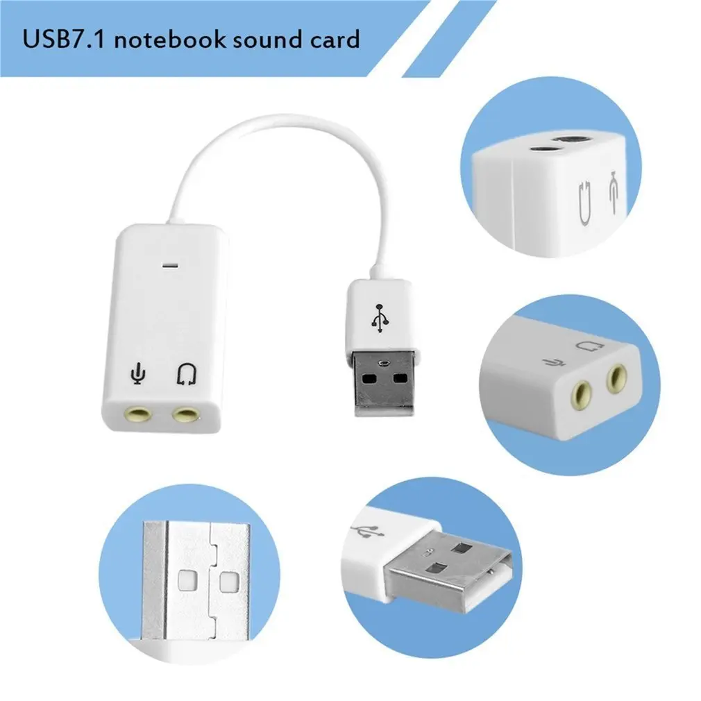 Professional Notebook USB 7.1 Channel External Sound Card Adapter With Independent External Sound Card White Drop Shipping