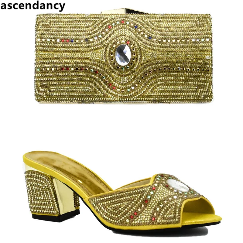 matching shoes and clutch bag