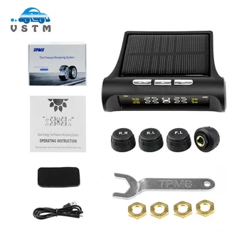 

Tire pressure monitoring system TPMS solar powered Digital LCD Display Auto Security Alarm System with 4 external sensors