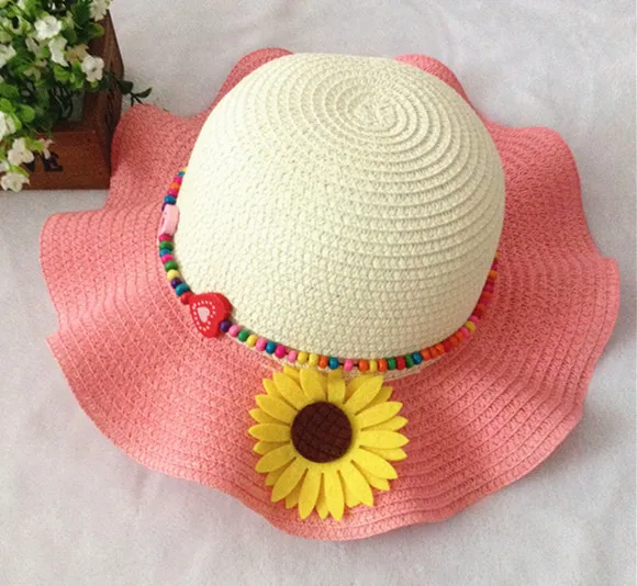 Children Girl Cute Straw Hat Flower Travlling Beach Outdoor Capstraw hat flowers