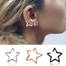 Punk 1 PC Simple évider étoile boucles d'oreilles oreille Clip pour les femmes mode bijoux argenté or noir gracieuse Jwelry cadeaux(China)