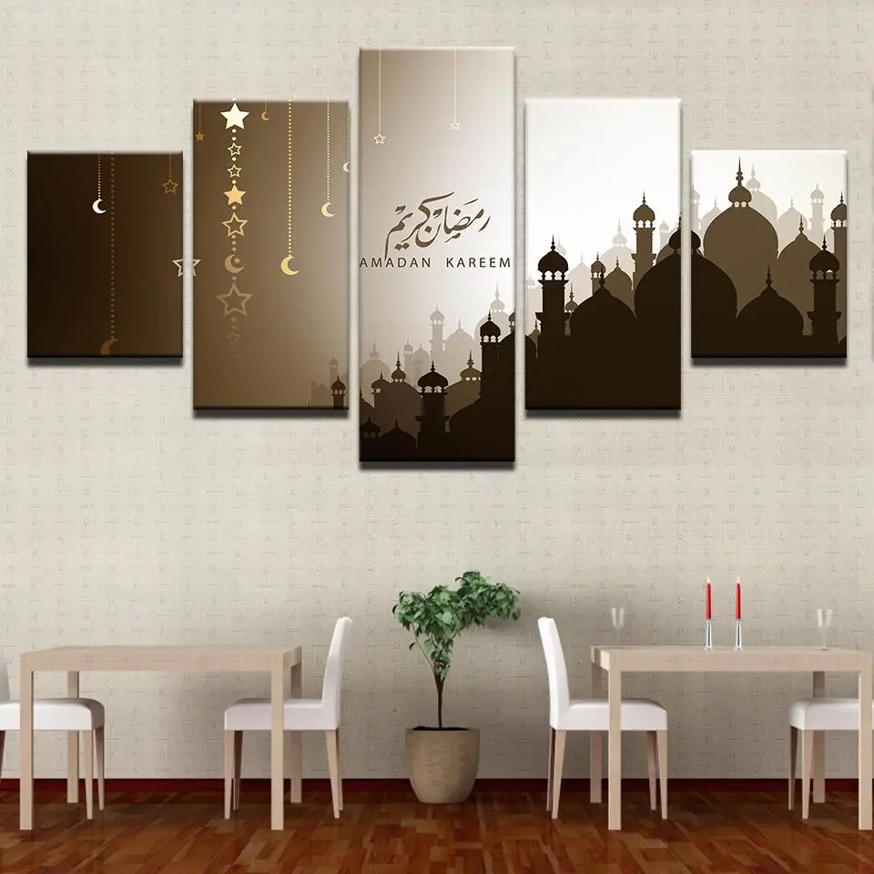 5 Panel Ramadan Kareem Moon Stars Arabic Modern Wall Decoration Posters