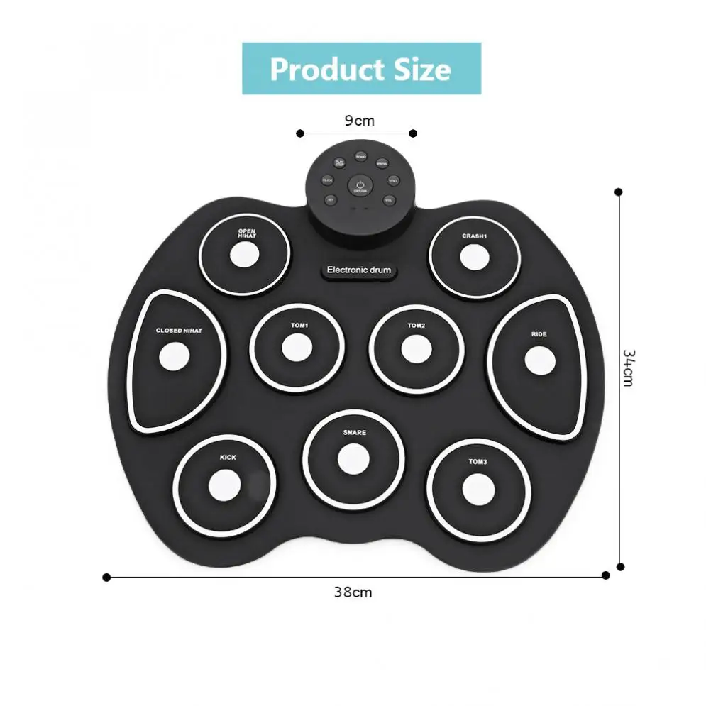 Портативный Силиконовый Электронный 9 подушечек, барабан с барабанными палочками и педалью для детей, студентов, тренировочный барабан