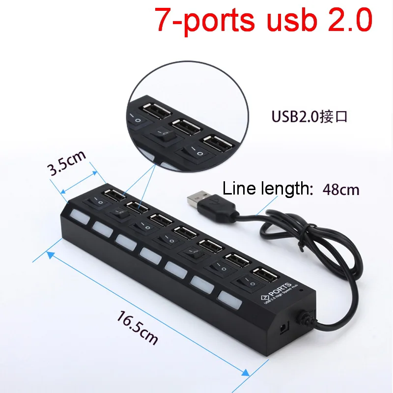 Snigi Brand Computer usb2.0 High speed 7ports usb hub multi with power splitter Micro splitter puertos agestar portas switch hab