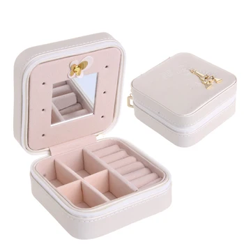 

Cosmetic Faux Leather Jewelry Box Necklace Ring Travel Storage Case Display