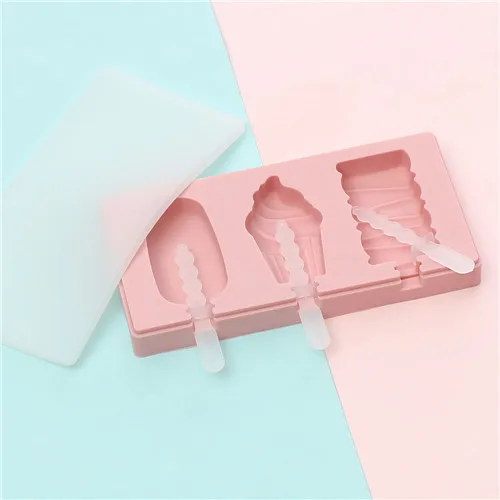 Covered Cartoon 3 Piece Ice Cream Ice Cube Mold Kitchen 2 Colors Multi-type Silicone Homemade Manual Diy Ice Cream Mold Home - Color: Pink 3
