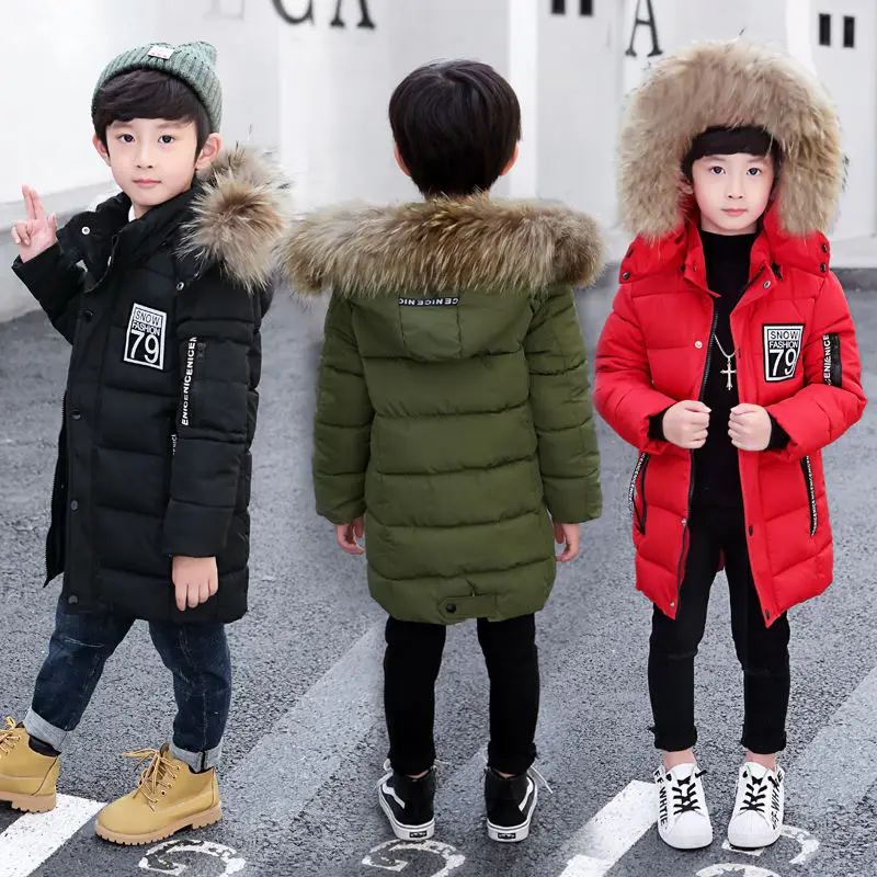 INS hot boys winter coat 4-15 years old long hooeded parka thick cotton coat warm windbreaker Hand stuffed cotton coat letters