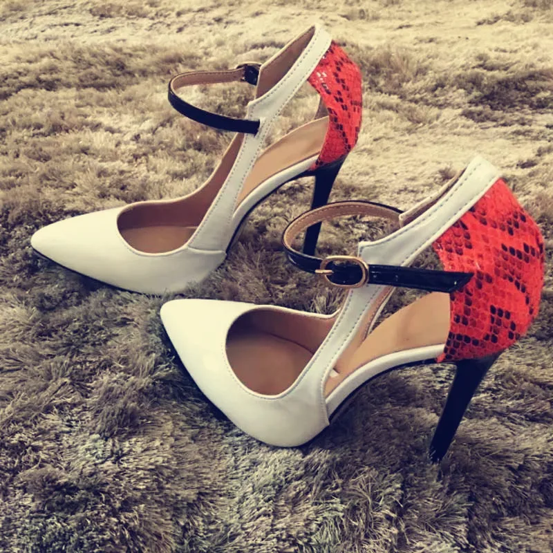 

Summer Shoes Woman Sandals High Heels Women Leather Shoes Pointed Toe Red Sneak Skin Bridal Shoe Italian Sexy Black Strap Sandal
