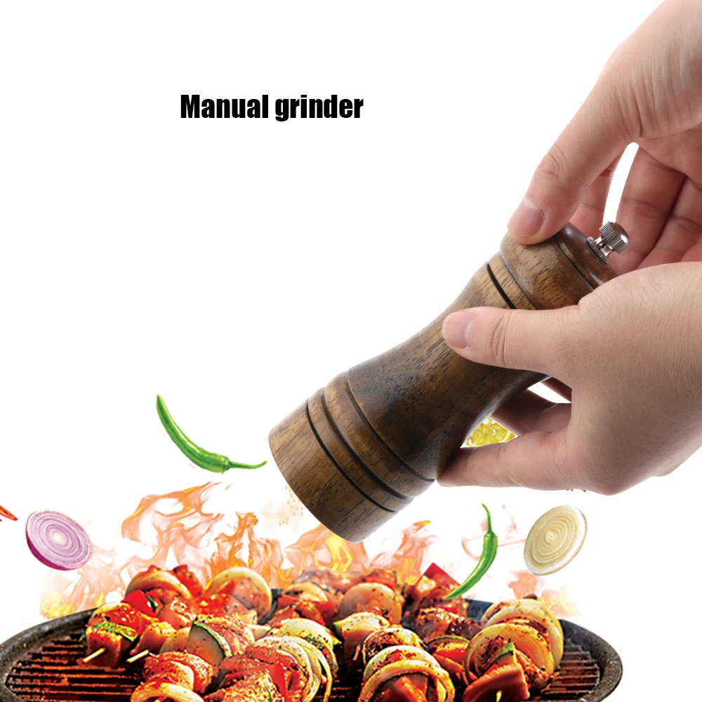 Manual Spices Pepper Grinder Oak Wooden Pepper Salt Grinder Mill