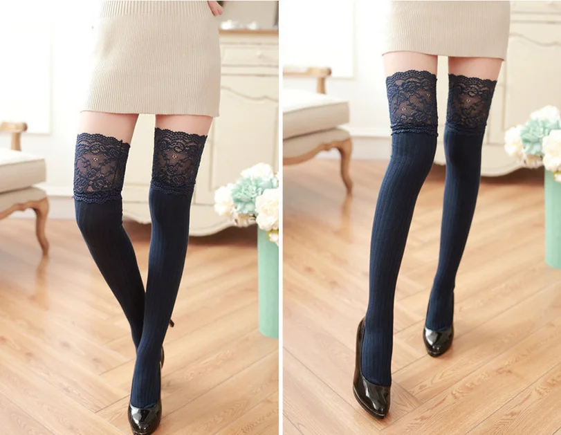 Новинка 2020 женские зимние длинные гольфы выше колена теплые чулки кружевные