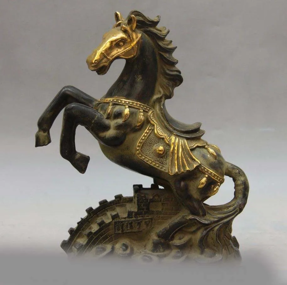 

Chinese Bronze Copper Fengshui Yuanbao Wealth Money Great Wall War Horse Statue SD 506